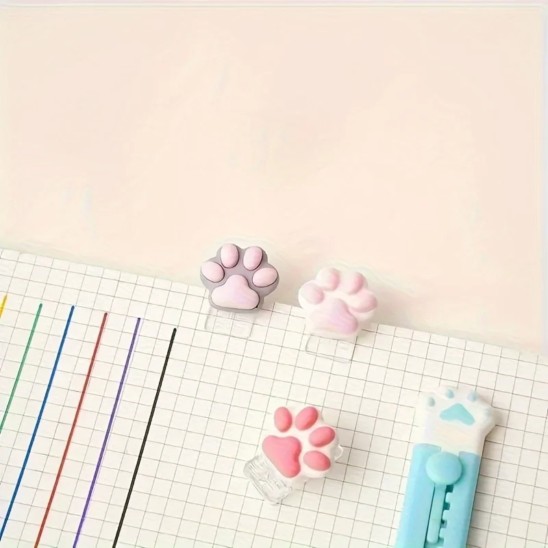 4pcs Mini Cat Paw Binder Cute Cartoon Cat Paw Bookmark Kawaii Scrapbook Journal Clip Stationery Office Accessories - view 4