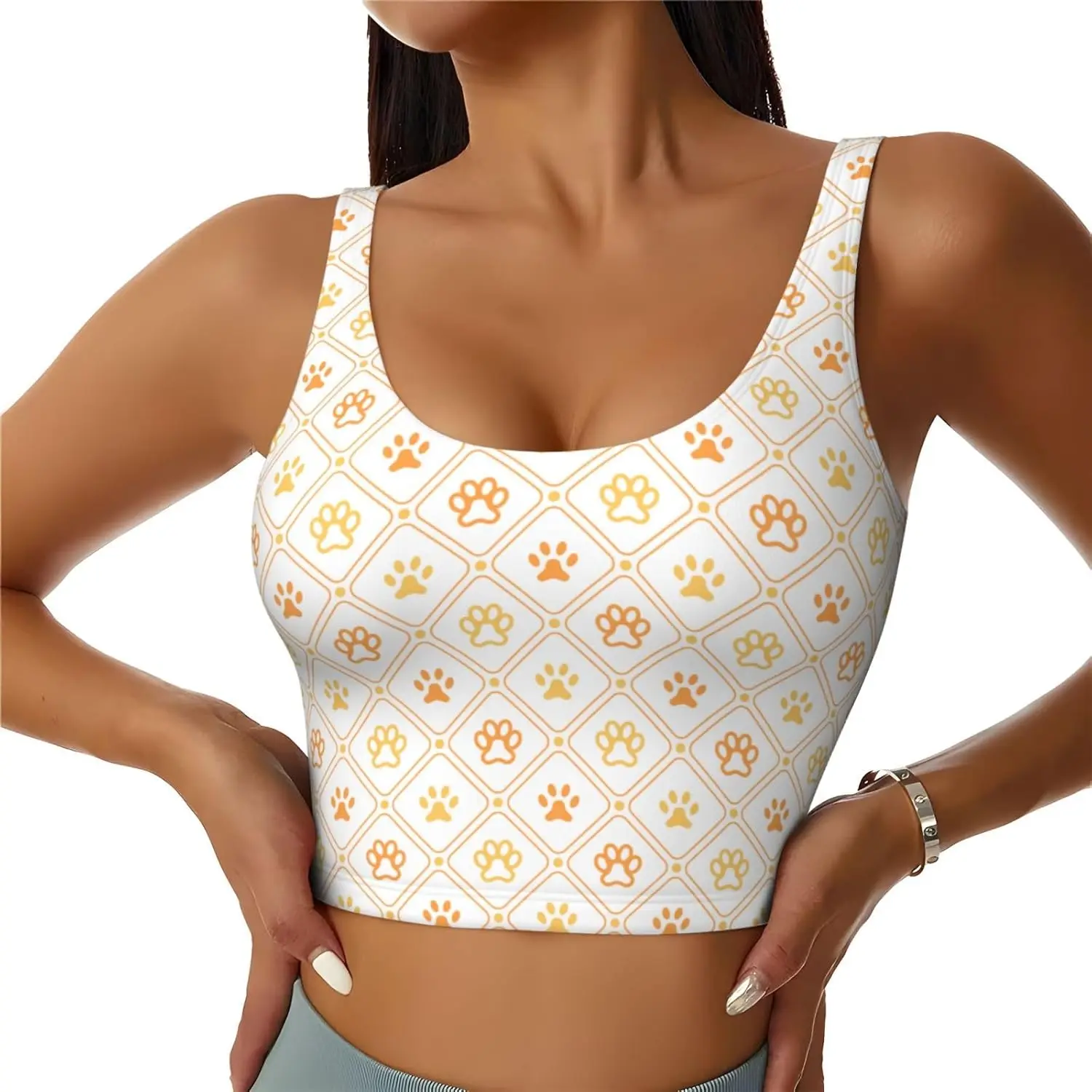 Kawaii Dog Paws Desgin Sports Bras Removable Pads Yoga Outfit Crop Gym Top U Back Exercise Tank Tops Sleeveless Vest