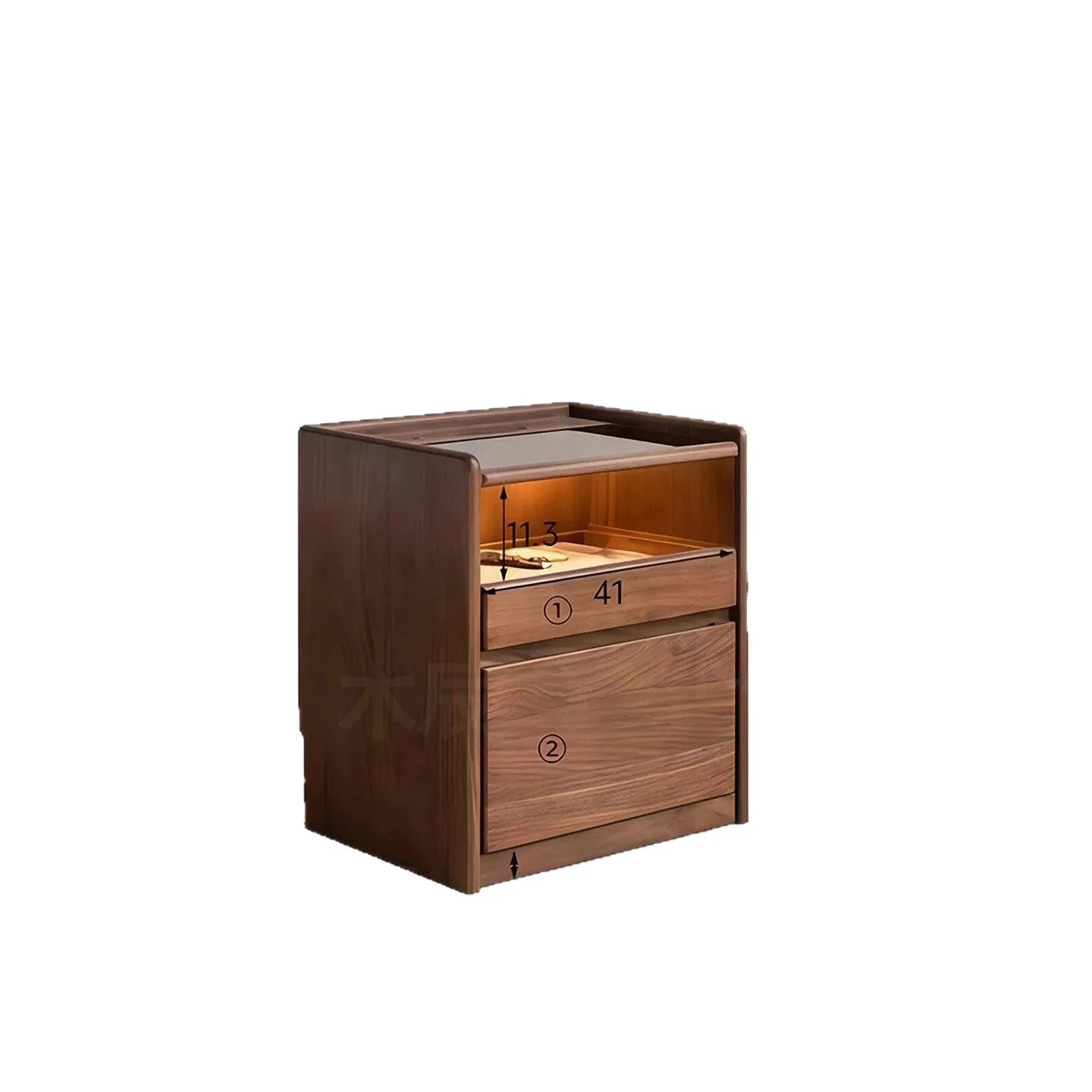 All solid wood bedside table light luxury premium feeling with socket North American black walnut home bedroom floor multi-funct