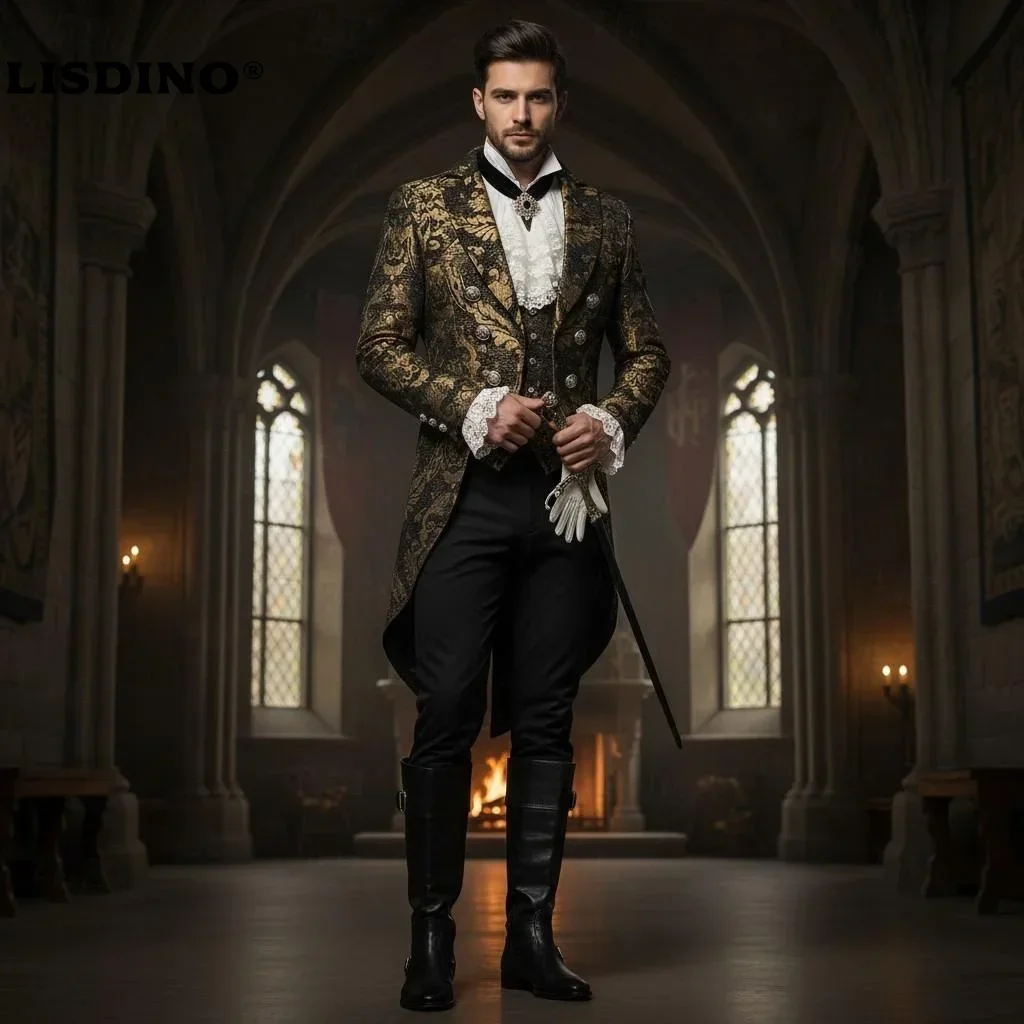 

1Medieval Renaissance Steampunk Coat Tuxedo Tailcoat Vampire Nobleman Fancy Dress Men's Halloween Carnival Performance