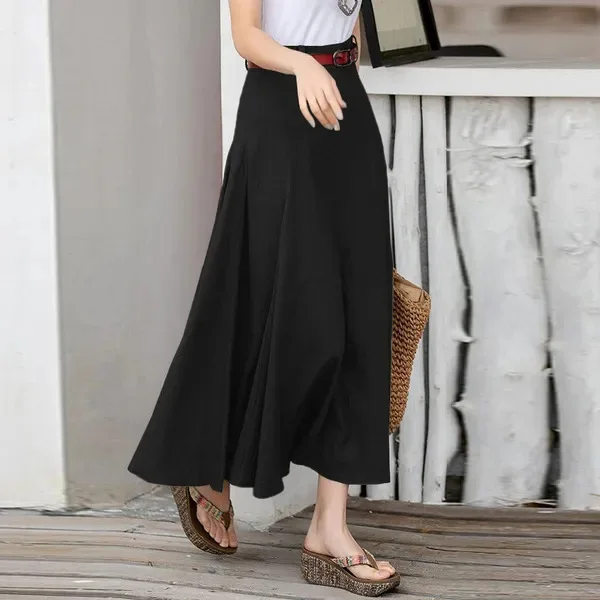 Womens Office Commuting Versatile Outdoor A-Line Long Skirt Spring Autumn High Waist Loose Irregular Large Hem Solid Color Skirt
