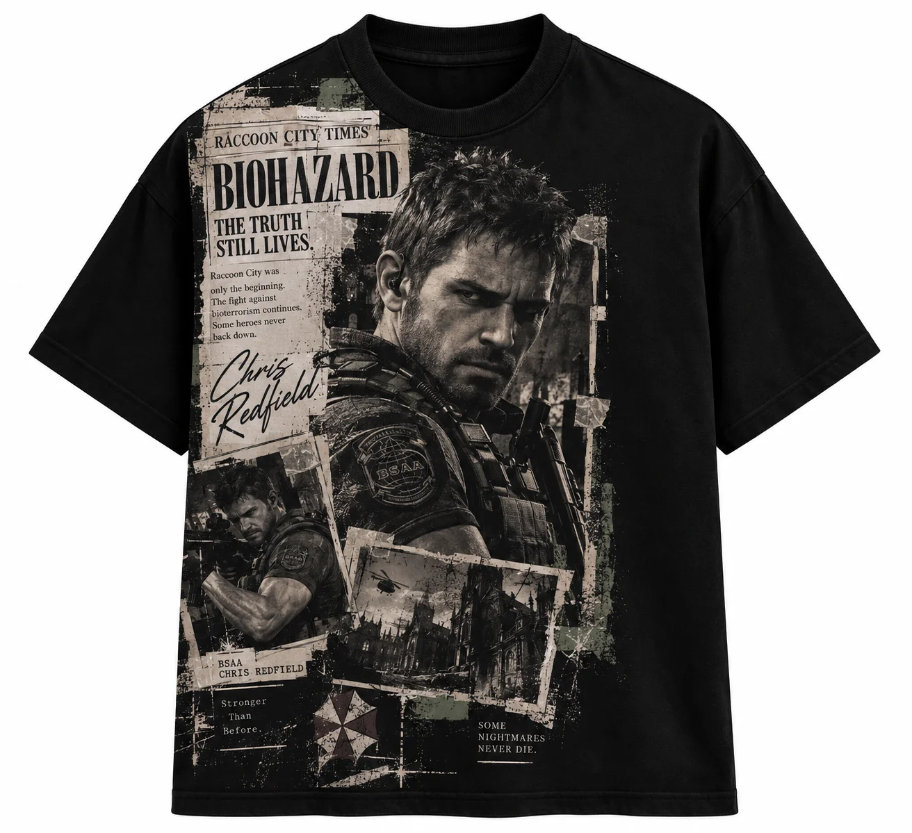 Y2K Unisex Leon S. Kennedy Tee, Retro Newspaper Poster Print T‑Shirt, Dark Grunge Resident Evil Game Fan Street Short Sleeve Top