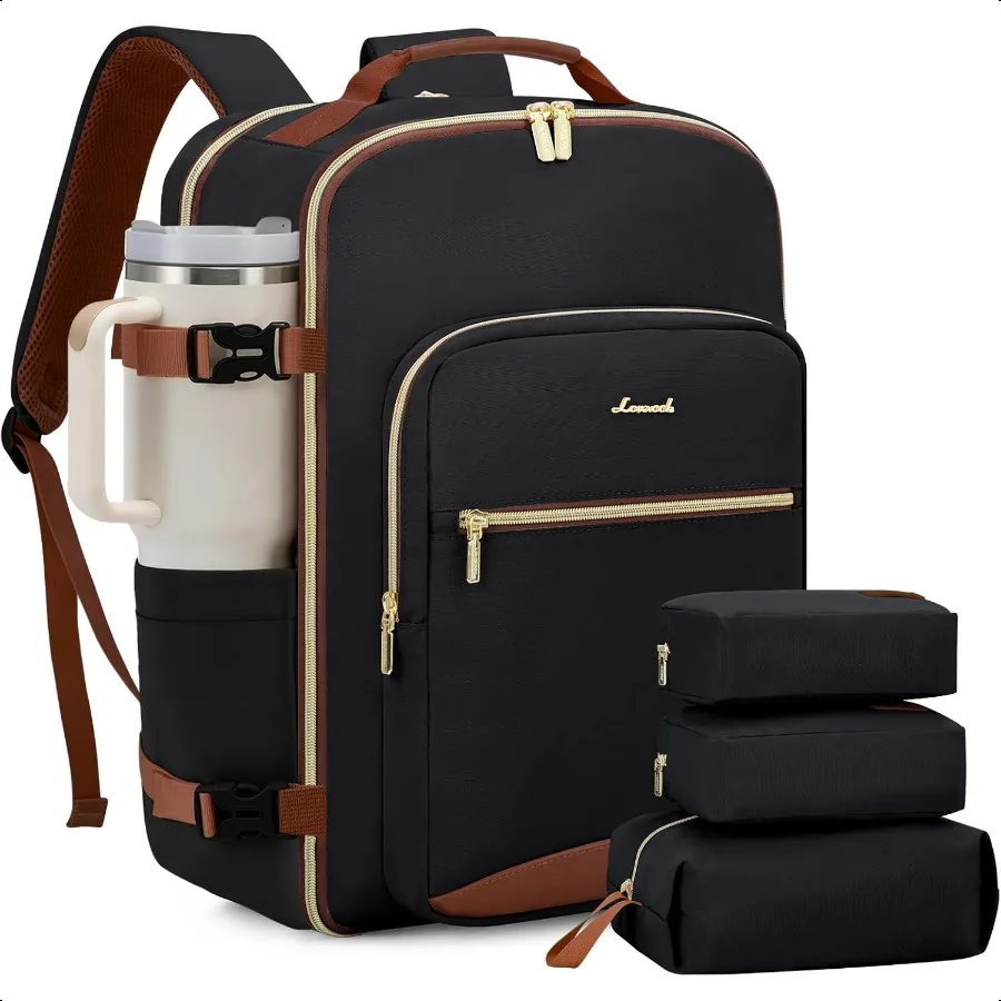 

40L Travel Backpack for Women Men Airline Appd Carry On Lage with 3 Packing Cubes TSA Overnight Bags Waterproof Personal Item B