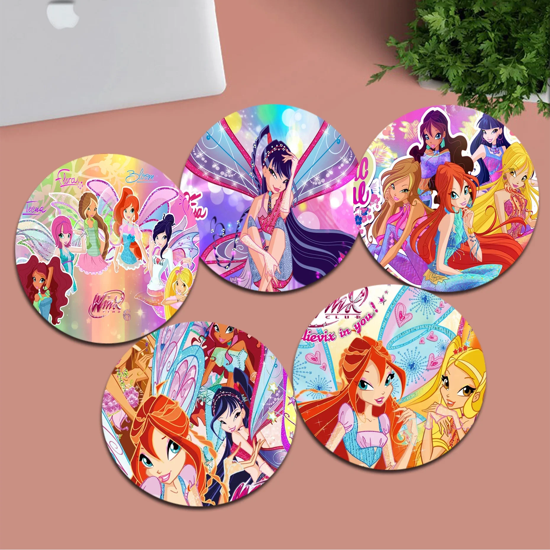 

W-winx Club Mousepad INS Tide Round Keyboard Mat Table Mat Students Cabinet Gamer Desktop Mousepad Cup Mats Deskpad Home Decor