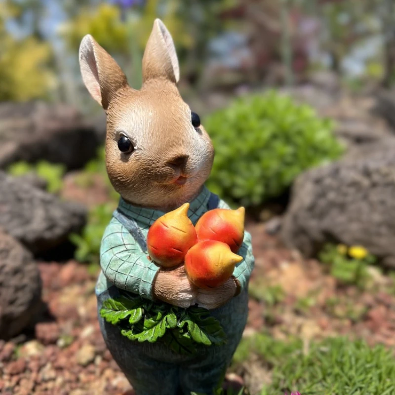 Little Rabbit Pulling Carrots Resin Ornament Garden Courtyard Sculpture Statue Kindergarten Bunny Decoration Rain Sun Protection