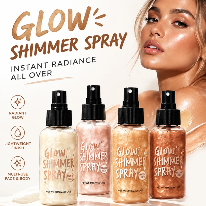 4 Colors Liquid Highlighter Spray For Face Illuminating Face Mist with Glow Dewy Shimmer Finishing Spray Natural Radiant for All Skin 76ml Each