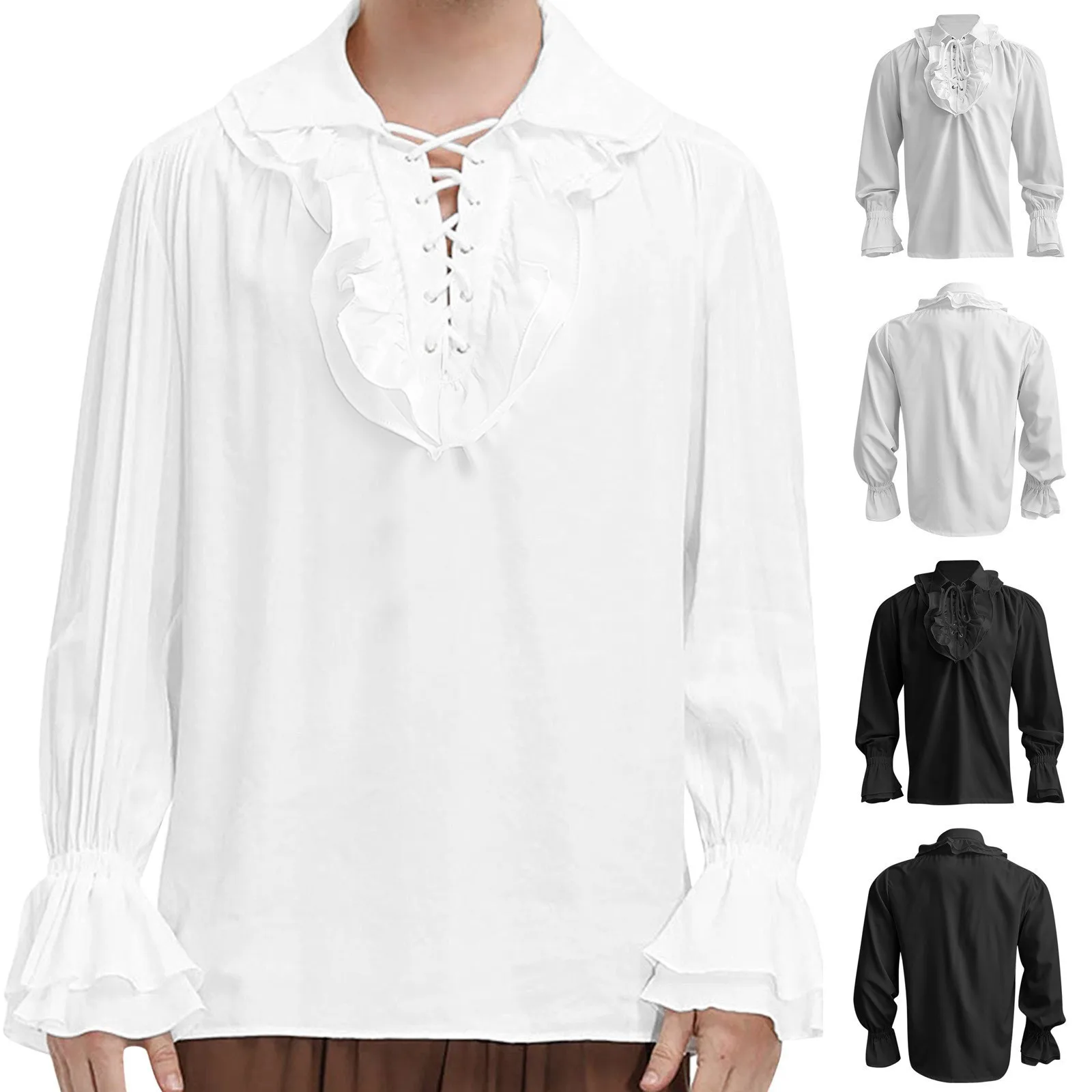 Camisa medieval plissada masculina, blusa Steampunk Victoria, roupa íntima fantasia de Halloween, 2024