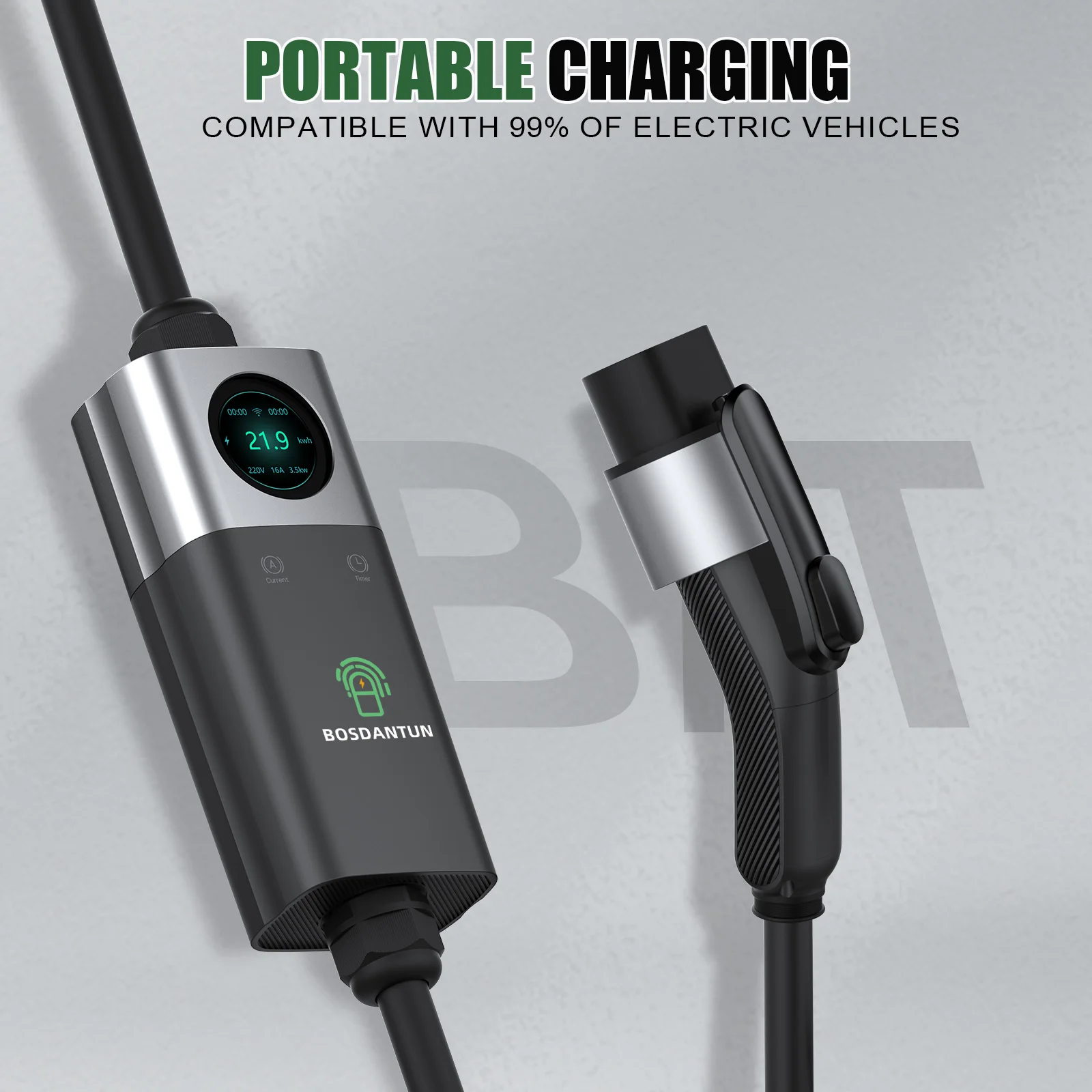 BOSDANTUN gbt 7kw  Portable ev charger 16a 32a gbt ev charger 1 phase 3 phase  type1 type2 wallbox ev charger 5M Cable black