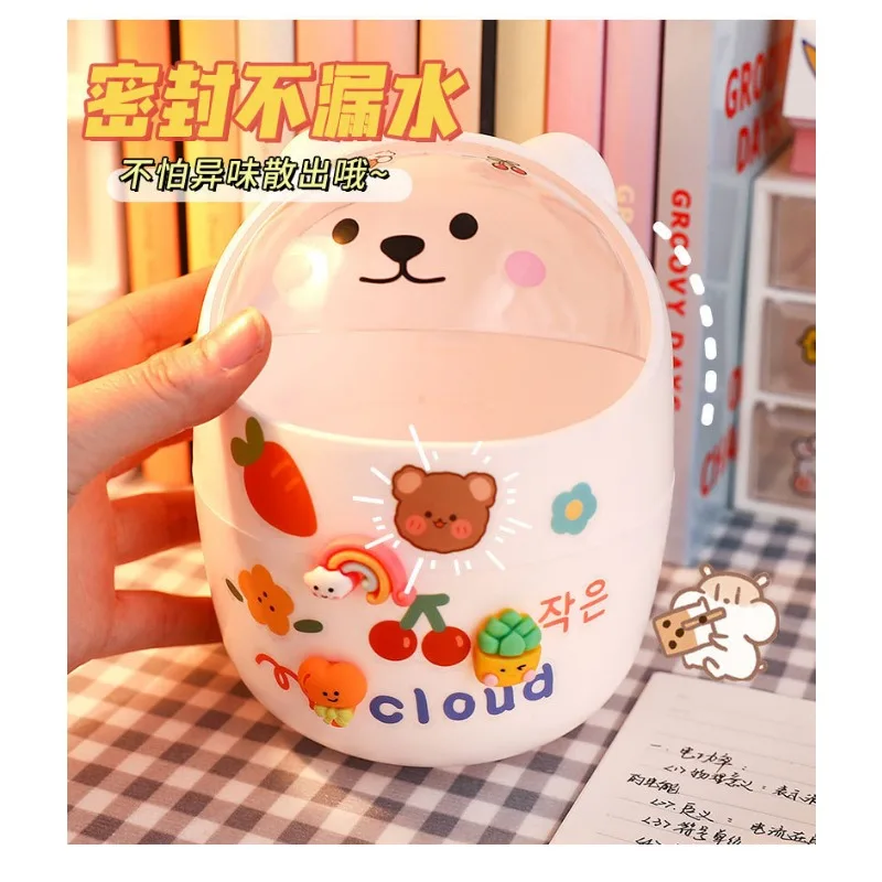 Tempat Sampah Mini Desktop Tempat Pensil Kawaii Tempat Sampah Meja Pelajar Kartun Lucu Tempat Sampah dengan Tutup Kotak Penyimpanan