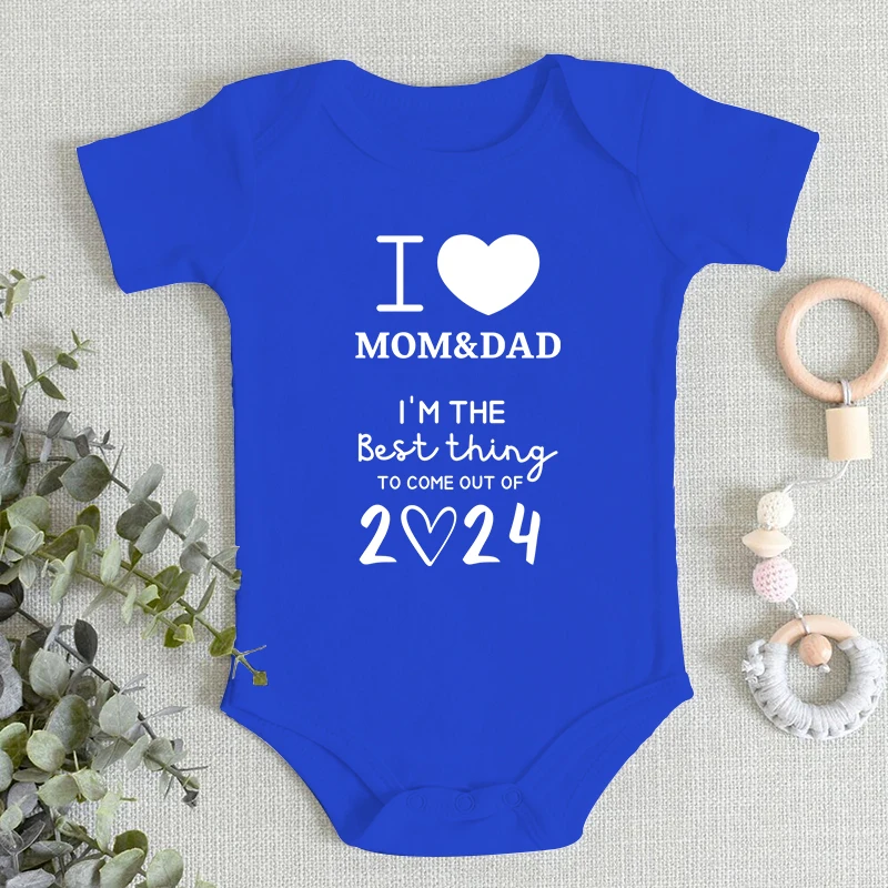 2024 I love Mom And Dad Letter Print Baby Romper Newborn Infant Boys Girls Bodysuit Short Sleeves Baby Bodysuit Pregnancy Gift