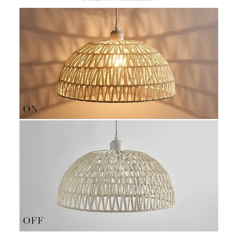 SANDYHA أنيق حبل القنب الثريا قلادة ضوء E27 مصباح السقف المواد الطبيعية مثالية لغرفة المعيشة غرفة الطعام المنزل #4