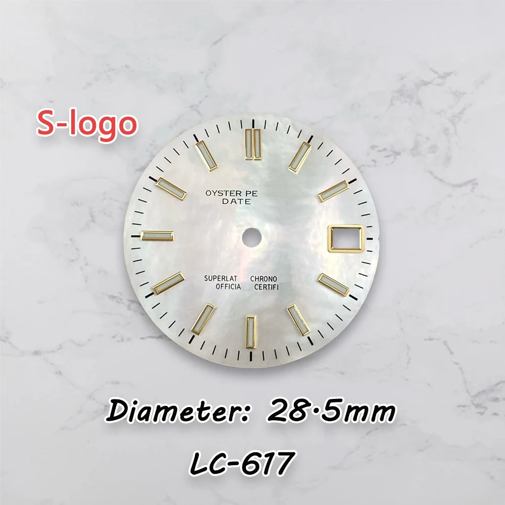 High Quality Dial S Logo 28.5mm NH35 Log Mother pearl Dial Green Luminous For NH36Movement Watch Modification Accessories