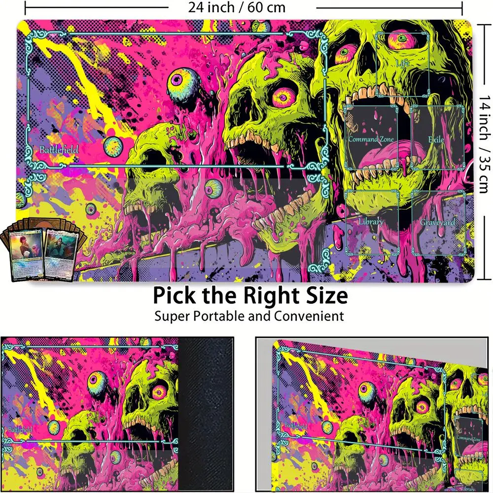 Mata do gry TCG w stylu neonowym z motywem czaszki horror, antypoślizgowa podstawa, 35x60 cm, mata do gier zbiorczych, mata do gier planszowych dla TCG — zdjęcie produktu 4