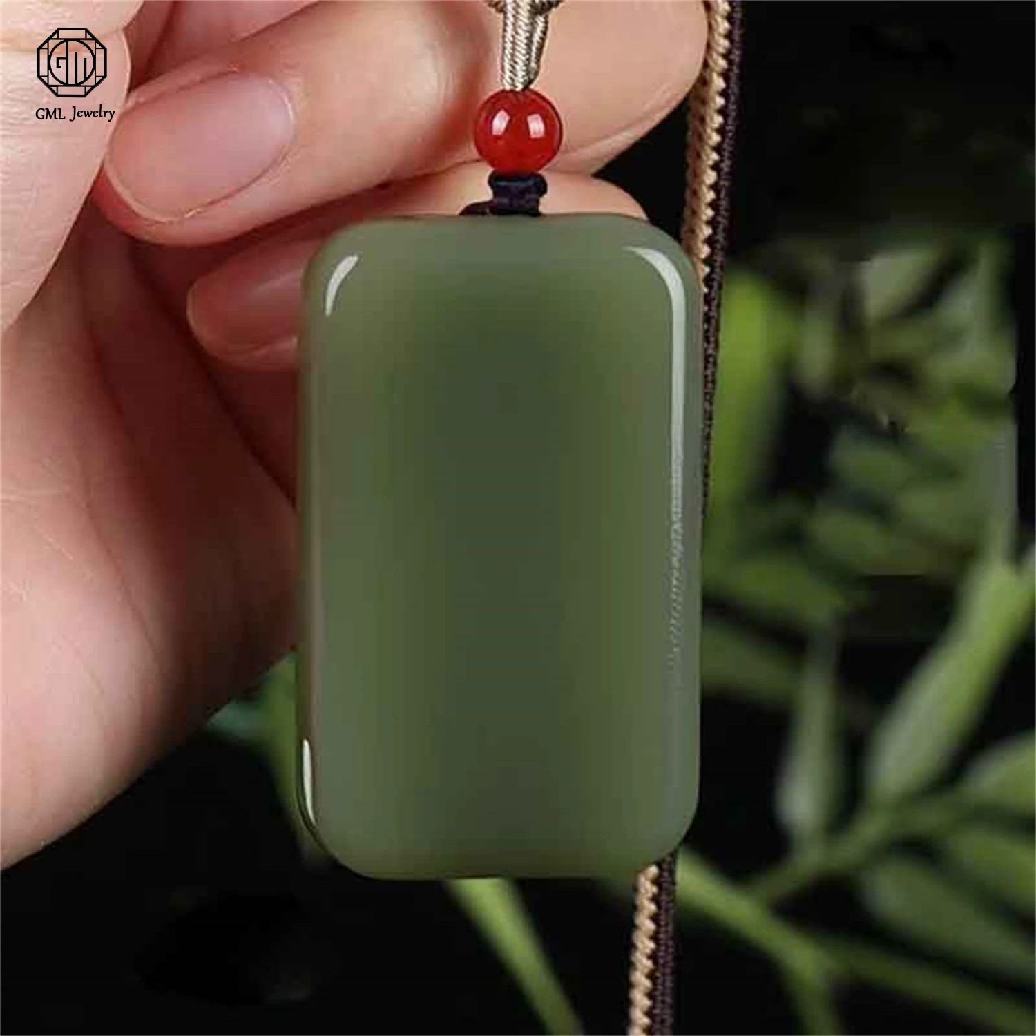 Hetian Jade Peace Plaque Lotus Bamboo Joint Pendant Unisex Men Women Spiritual Gemstone Necklace Guanyin Pendant Jewelry Gift