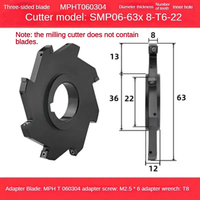 CNC three sided milling cutter disc chip type indexable milling T-groove cutter disc installation MPHT type blade 160 200