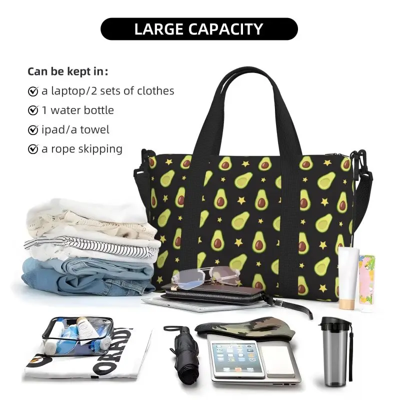 Cute Avocado Travel Duffel Bags Foldable Weekender Overnight Bag Unisex Lighweight Waterproof Travel Bags Gym Yoga Sport Bag