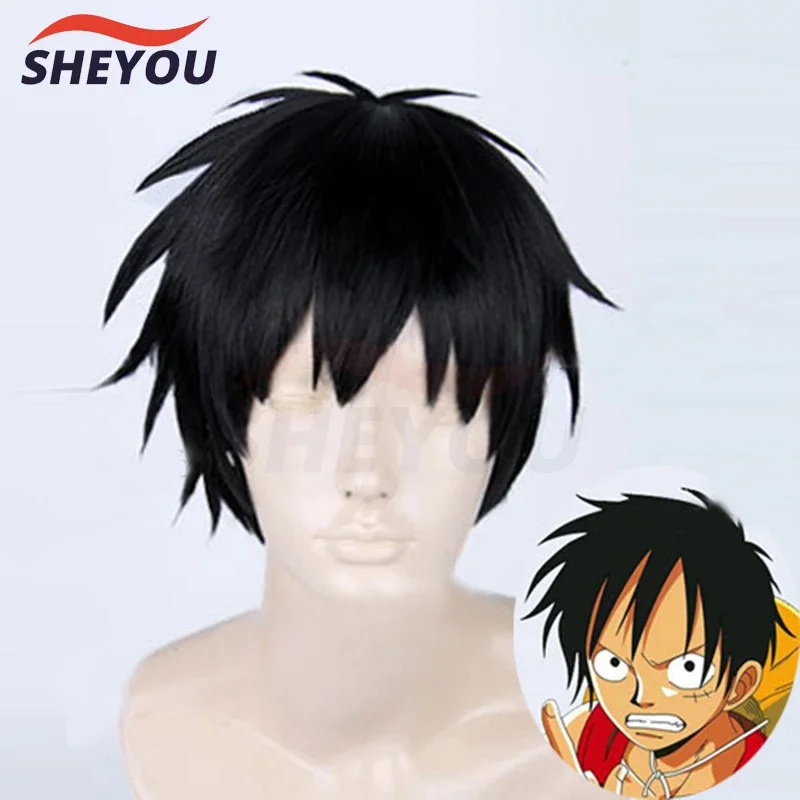Monkey D. Luffy Black Short Cosplay Wig Heat Resistant Synthetic Hair Cosplay Wigs   Wig Cap
