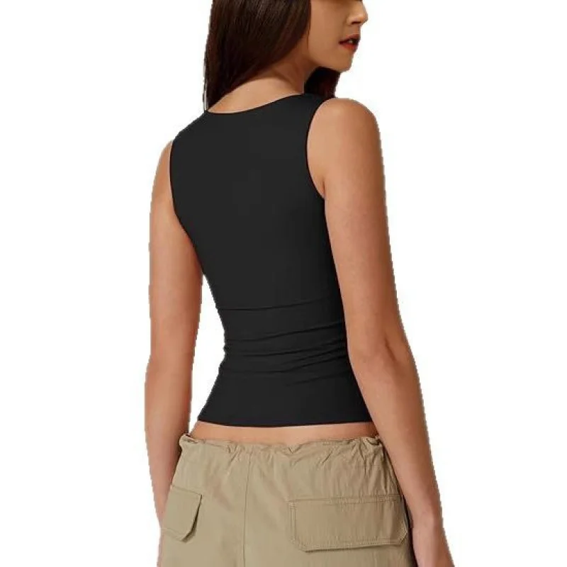 Haut Gilet Y2K Décolleté Carré - Sans Manches, Stretch, Polyester, Neuf Avec étiquettes