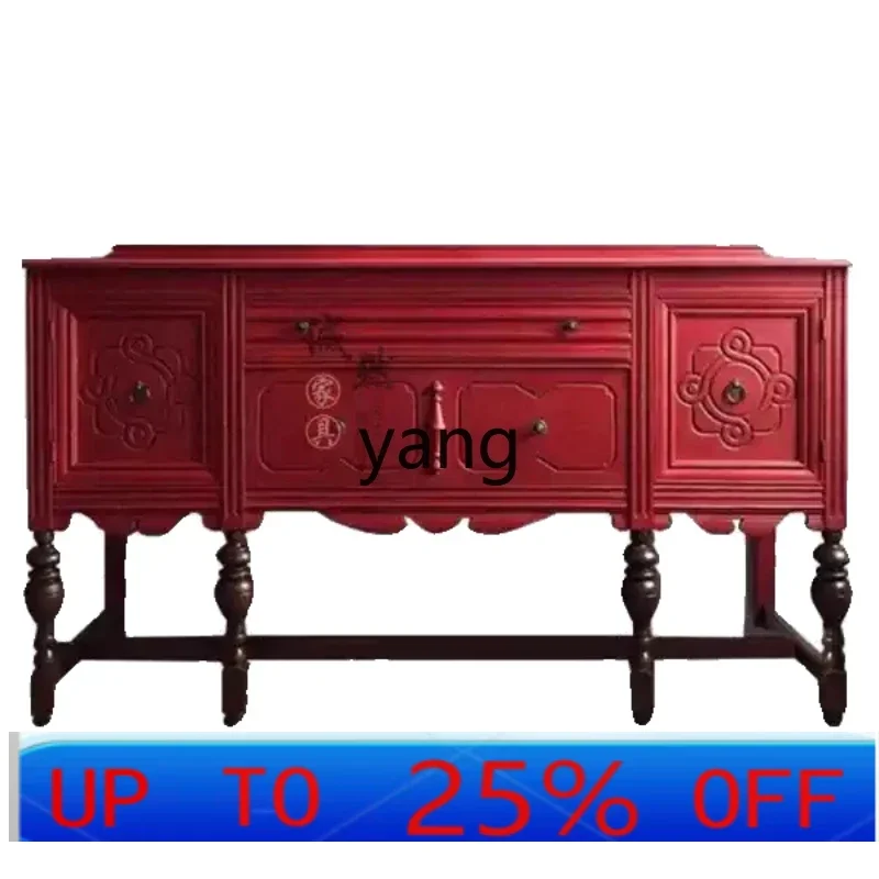 

LH retro red solid wood entry porch cabinet color matching foyer decorative cabinet simple side cabinet