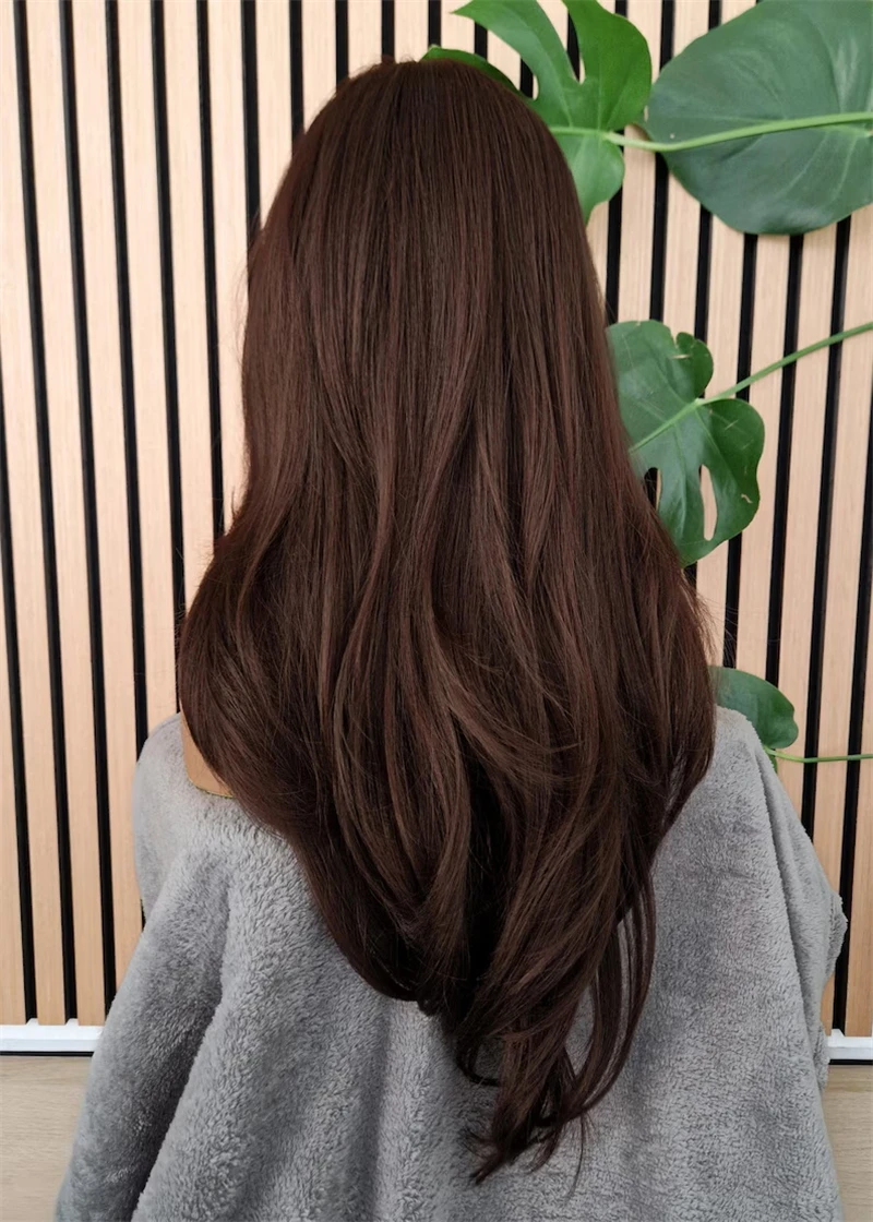 شعر مستعار طويل فضفاض موجة 13x4 أومبير الشوكولاته الداكنة البني يسلط الضوء على الدانتيل شعر مستعار أمامي ألياف صديقة للحرارة امرأة سمراء شعر مستعار موجة طبيعية #4