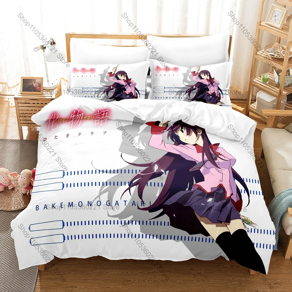 Juego de Ropa de Cama de la Serie de Anime Monogatari, con 1 Funda de Edredón y 2 Fundas de Almohada, Impresión Digital HD, Diseño Moderno y Popular