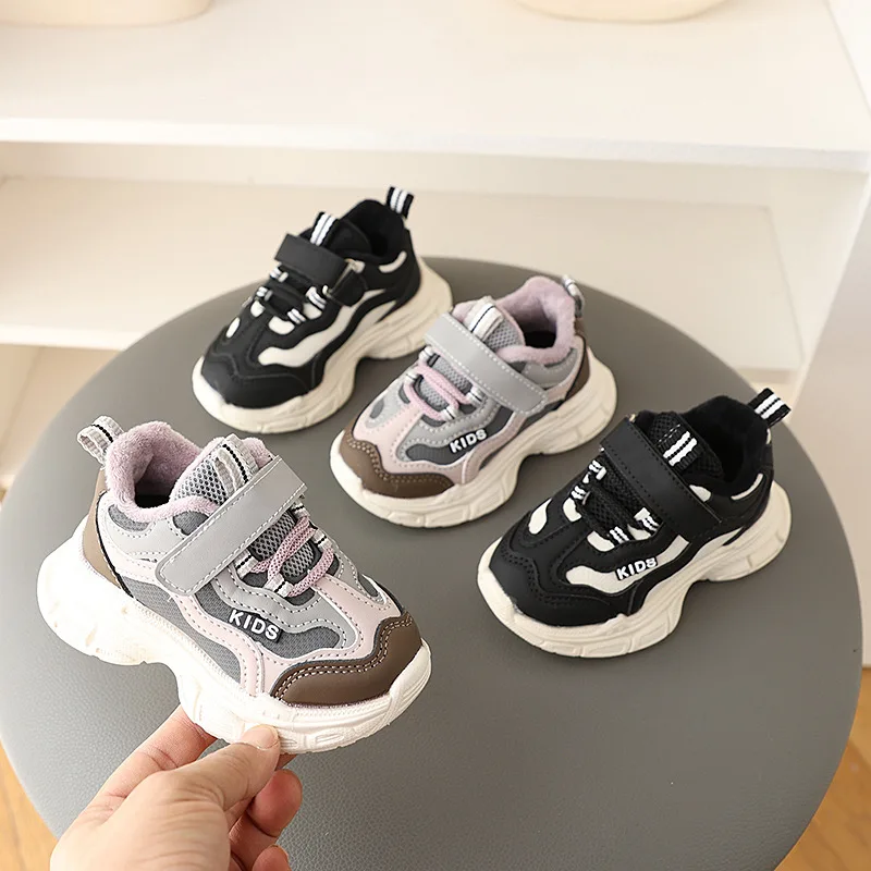 

Кожаные детские кроссовки, обувь для девочек, детская спортивная обувь для мальчиков, повседневная зимняя плюшевая теннисная женская обувь для малышей