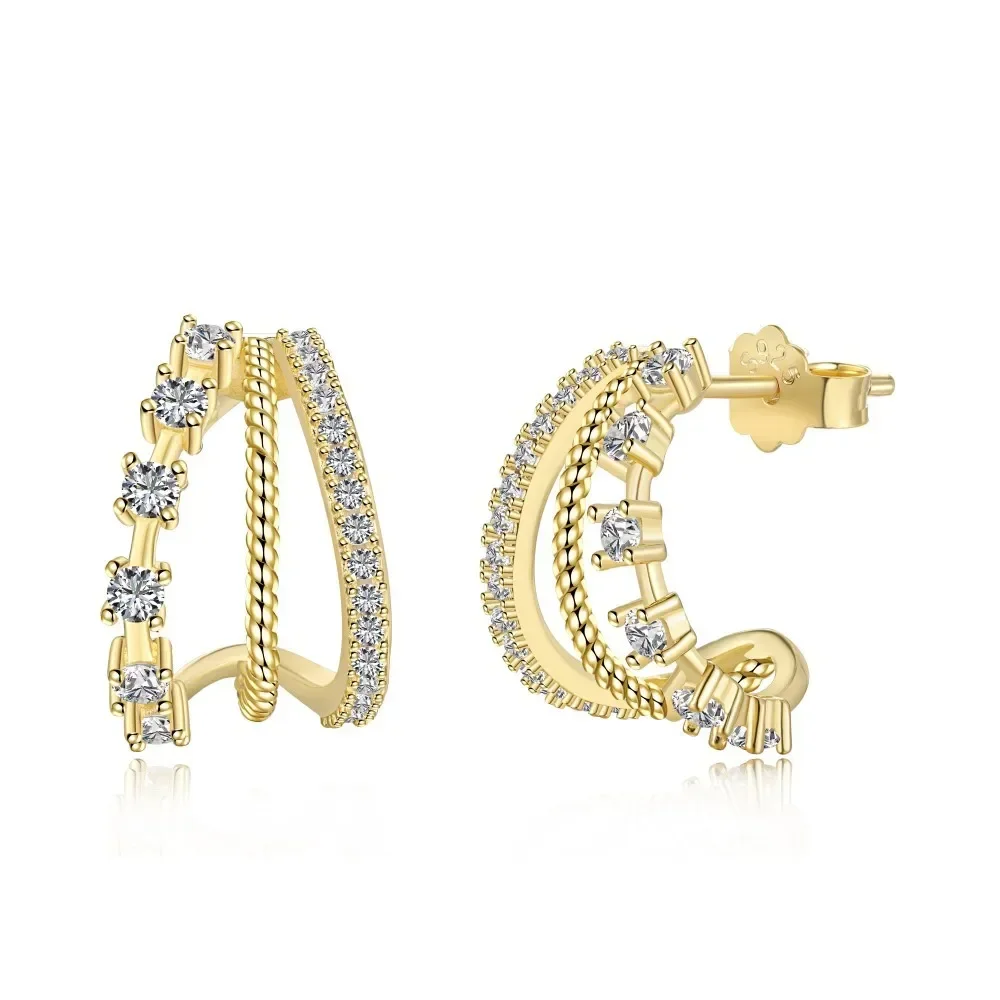 

2024New S925 Sterling Silver Women's Earrings with Multi layered Zircon Inlaid Fashionable and Versatile Design, Wedding Jewelry