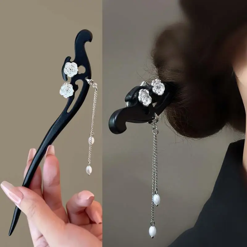 สไตล์จีนใหม่ Elegant ดอกไม้พู่ผมสําหรับหญิงสาววินเทจเลียนแบบเพิร์ลจี้ Hairpin อุปกรณ์เสริมผม