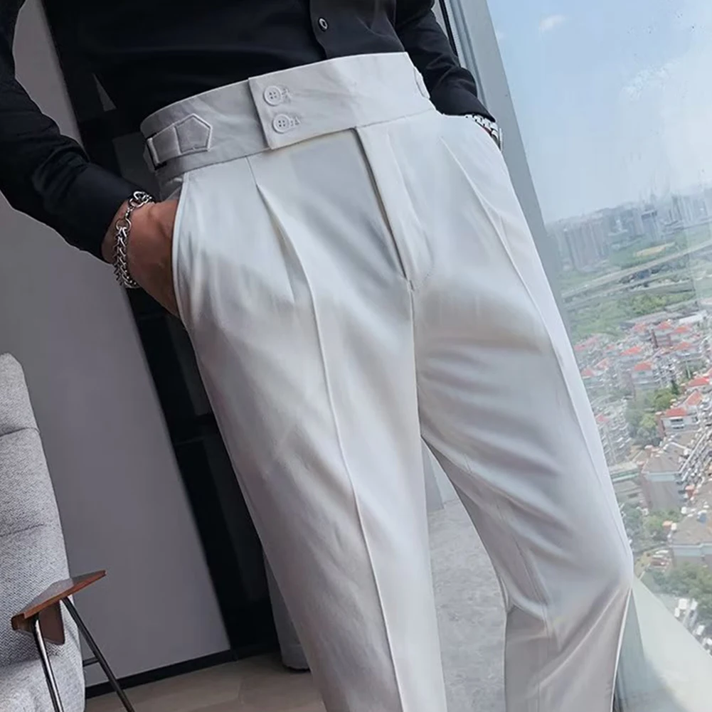

Male Men Trousers Suit Pants Spring Summer British Style Polyester S-4XL Slight Stretch Slim Straight Business