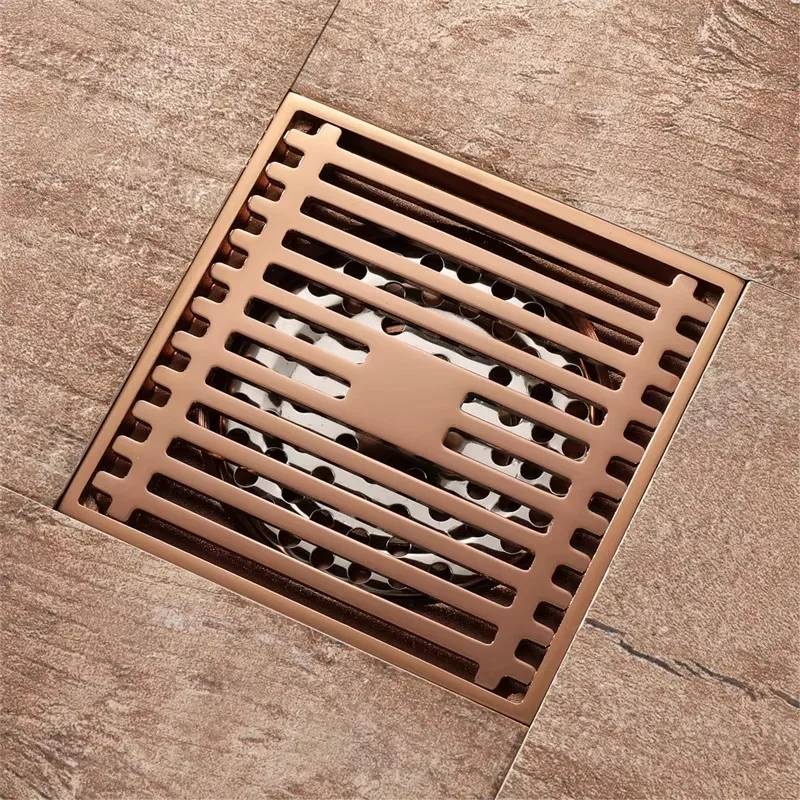 

Brass Floor Drains Rose Gold Shower Floor Drain Bathroom Deodorant Square Water Leakage Floor Drain Strainer Cover Grate Waste