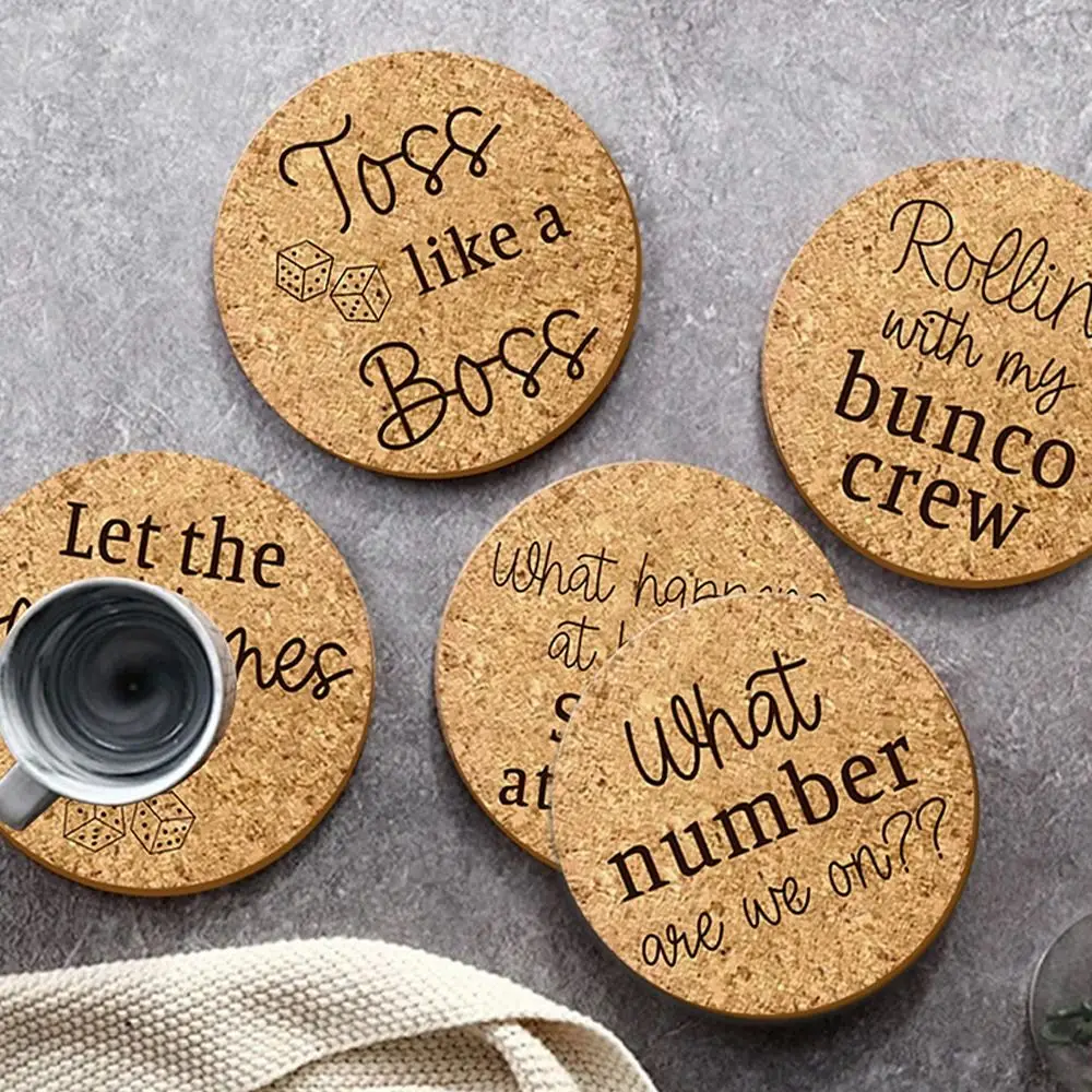 

6pcs Tableware Wooden Coasters Heat-resistant Vintage Insulated Placemat Funny Natural Tea Cup Mats Desktop