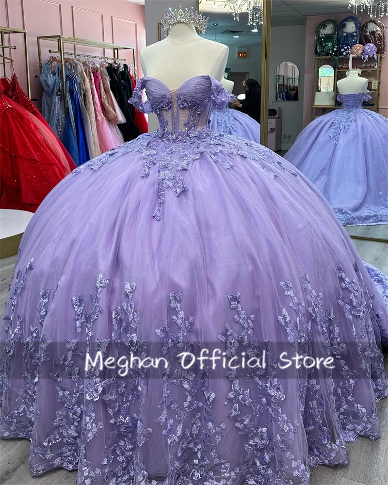 Lavender Off The Shoulder Quinceanera Dress Ball Gown Bead Applique 2025 Birthday Luxury Dress Princess Gown Sweet 16 Customized