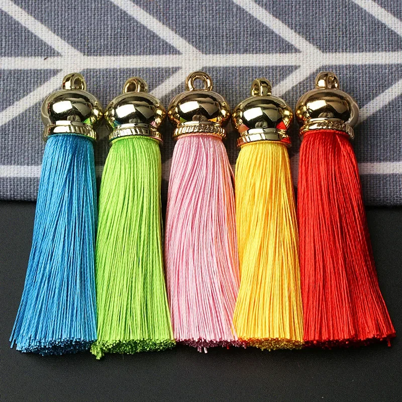 5pcs 5cm Gold Cap Tassel Jewelry Curtain Garment Decor Accessory DIY Key Chain Cellphone Bag Fringe Trim Tassels Straps Pendant