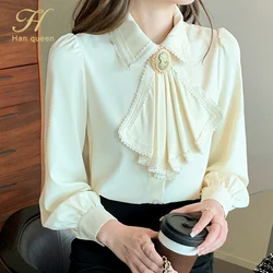 H Han Queen 2022 camicia Basic primavera camicette da donna camicie Casual da lavoro Vintage camicetta di Chiffon camicie larghe a maniche lunghe di Design coreano