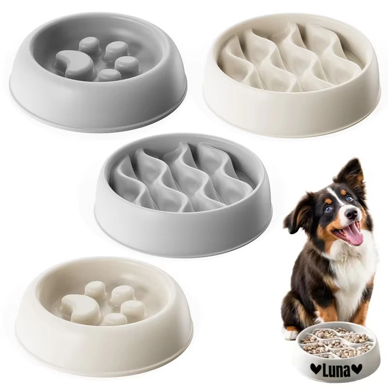 Platos de Alimentación Lenta con Diseño de Huellas para Perros y Gatos, Plato Antiderrames para Comida y Agua, Fácil de Limpiar, Salud Digestiva, Doble Uso, Previene la Asfixia
