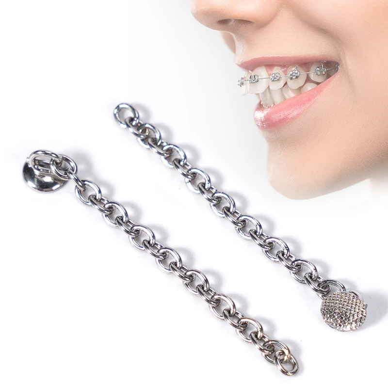 2pcs Dental Orthodontic Traction Button Chain Round Base Lingual Traction Chain Silver Dentist Orthodontic Tools