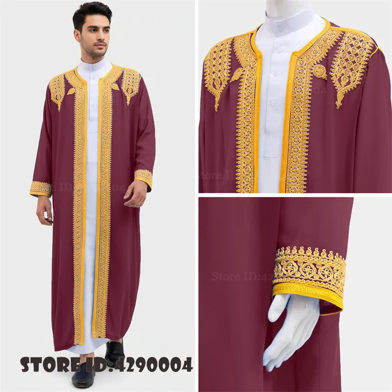 Embroidery Arab Traditional Long Robe Jubba Thobe Traditional Middle Eastern Ethnic Style Prayer Clothes Men's Formal Dress