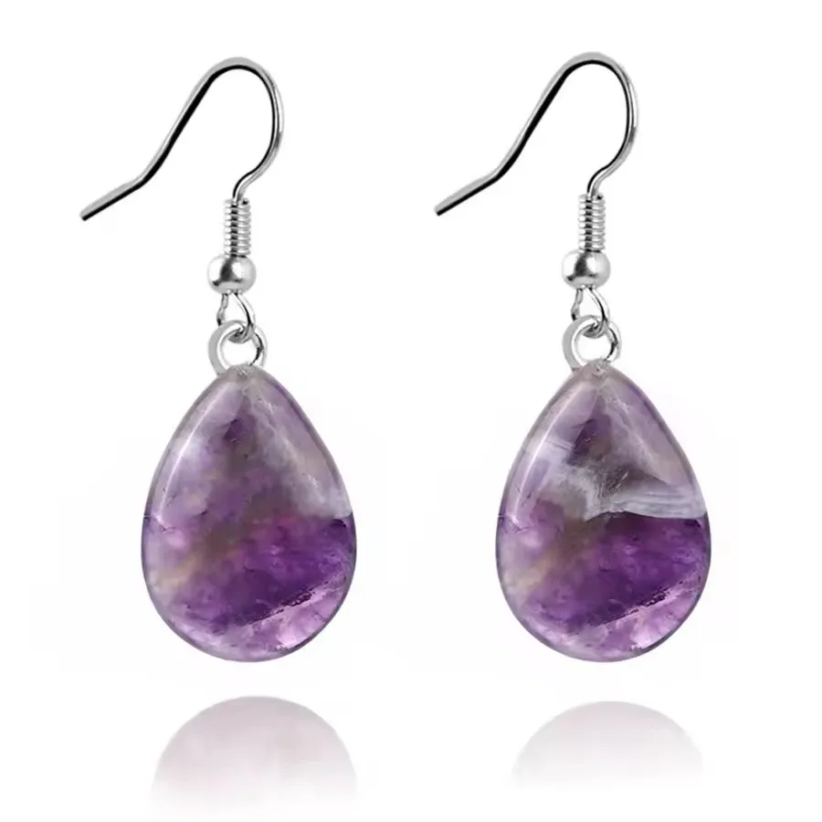 Natural stone crystal drop shaped stainless steel earrings for women wear jewel earrings