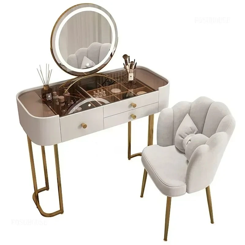 

Nordic Light Luxury Dressing Table Bedroom Modern Vanity Desk With Light Mirror Simple Dressers With Storage Drawer