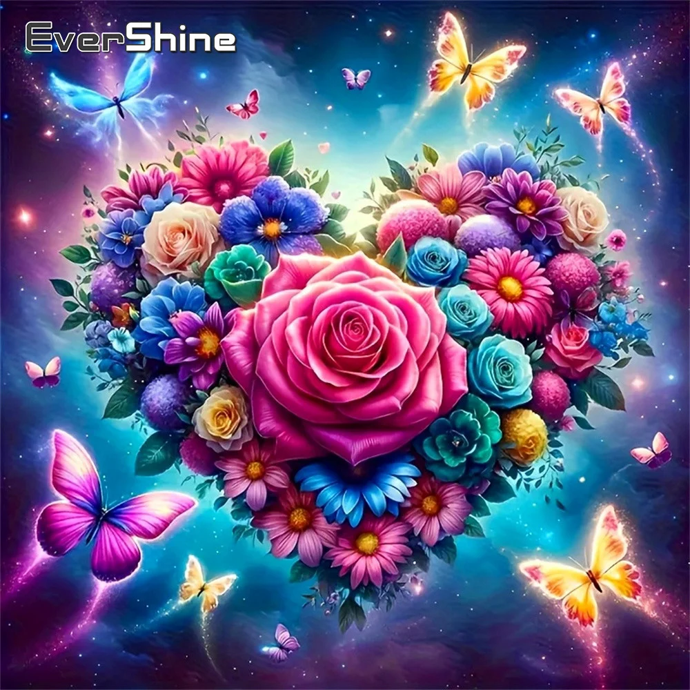 EverShine DIY Diamantmalerei Blumen-Rosen-Bild Strass-Mosaik Liebesherz Stickerei Schmetterling Wohnzimmer Kunsthandwerk