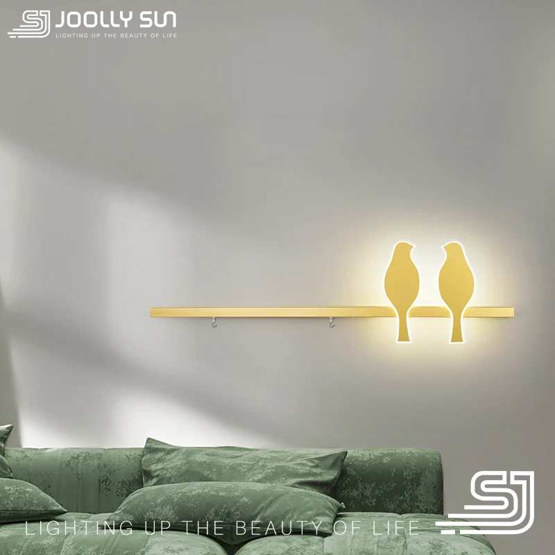 JoollySun LED Wall Lamp Golden Bird Light Modern Sconces with Shelf for Bedroom Bedside Home Decor Wall Mounted Lighting Fixture