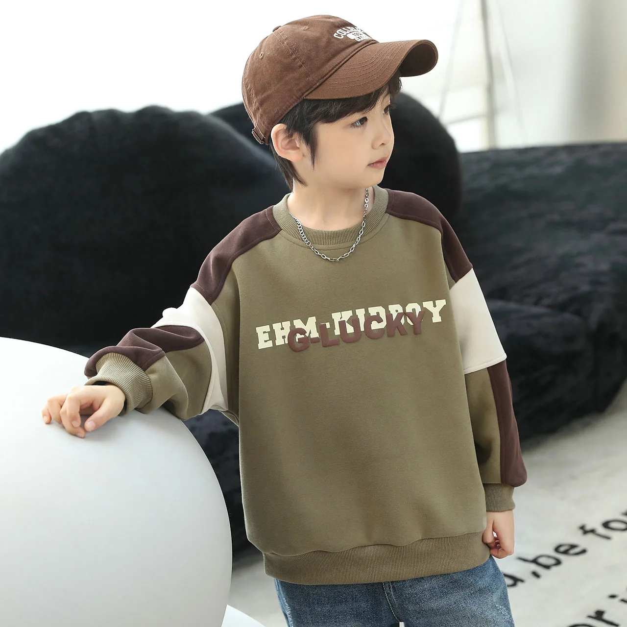 Spring Autumn Boys Cotton Patchwork Alphabet Sweatshirt School Kids Track Pullover Jumper Children Work Coat Tops Outfit 5-16 Yr