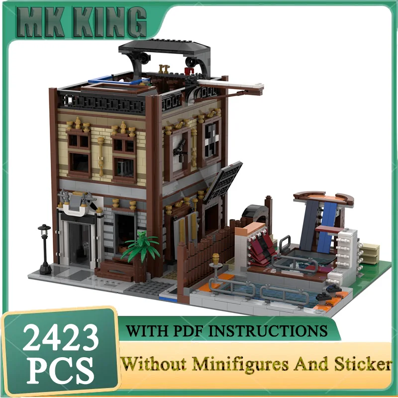

Строительные блоки Moc, аквапарк, модульная модель, технология, кирпичи, сделай сам, сборка конструйций, городская модель с видом на улицу, игрушки, подарки