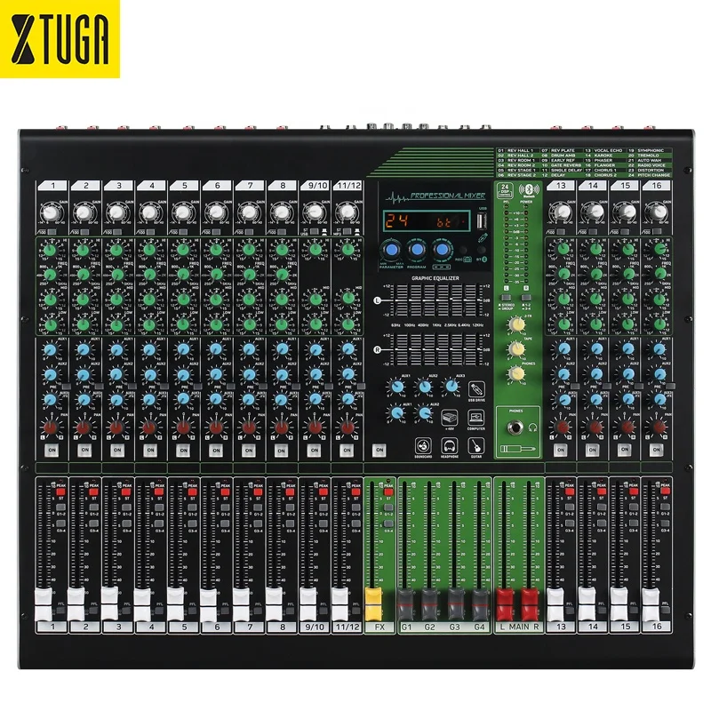 TLF Xtuga QMX162 24DSP Dual 7-segment Equalizer USB BT 16 Channel Stage KTV Profesional Mixer