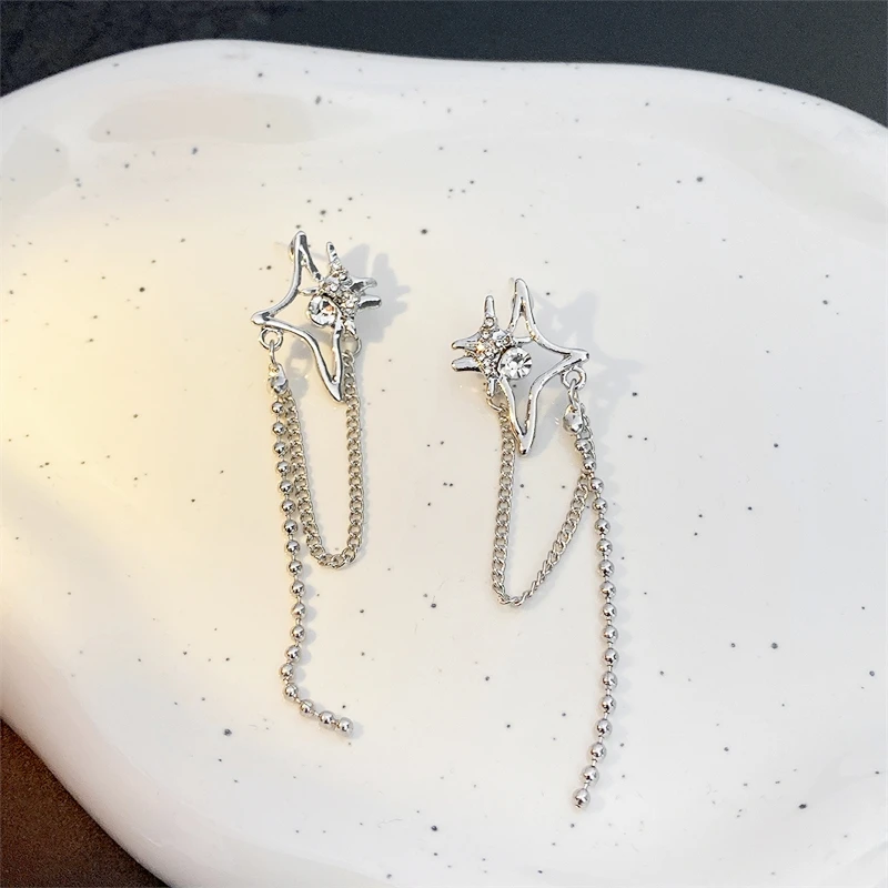 Silver Color Star Tassel Earrings for Women Hollow Links Korean Fashion Cool Stuff Bohemian Hanging Earrings Female Ear Jewelry