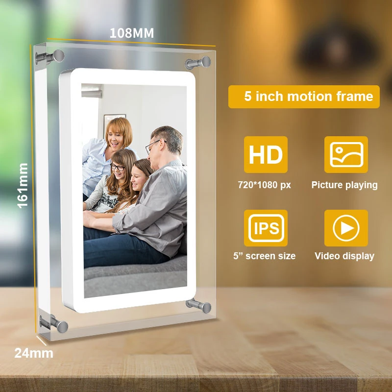 5inch Acrylic Picture Motion Frame Cuttest Gift -2G Memory Volume button/ Speaker Inside / Type C Cable