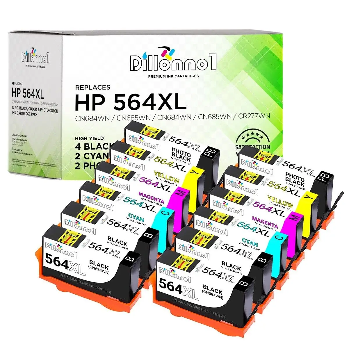 12-PK For HP 564XL For HP 564 XL Ink Cartridge Set PhotoSmart D7500 W/chip