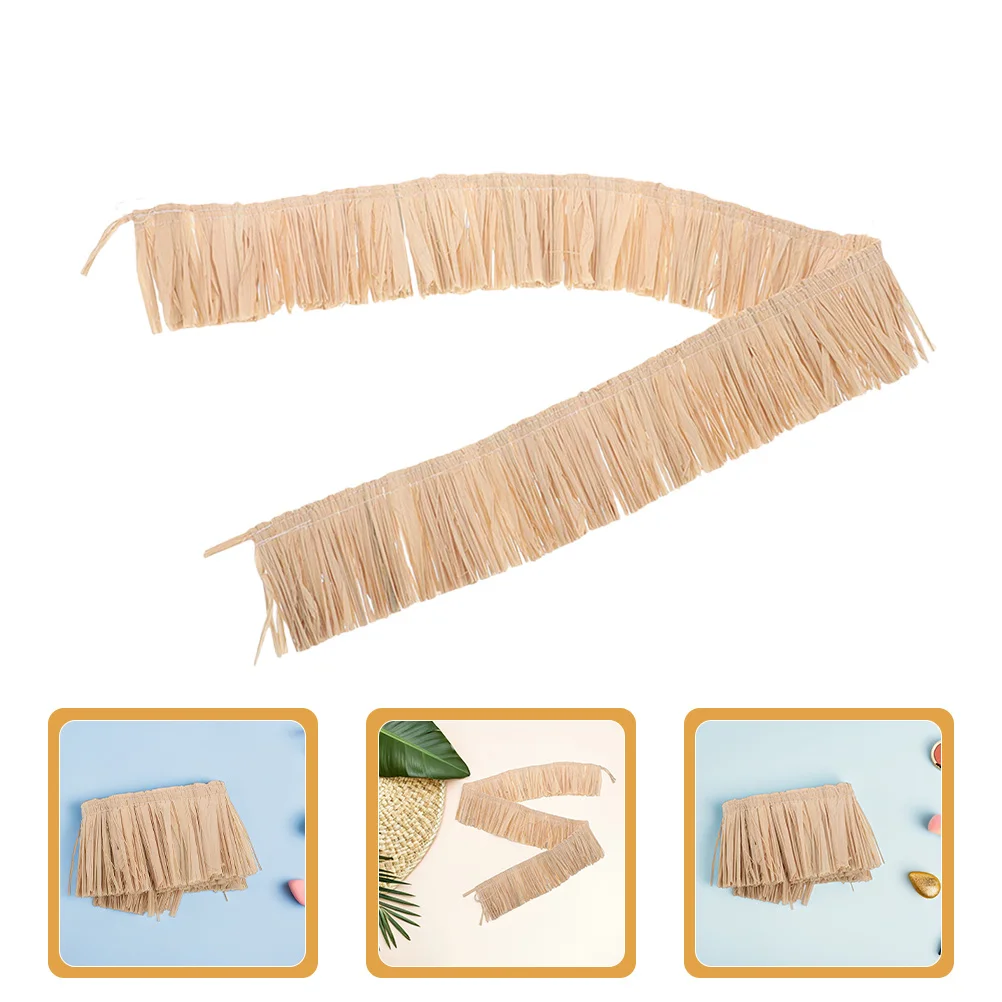 

2pcs Raffia Grass Skirt Accessories Natural Handwoven Fringe Trim For Diy Tropical Party Supplies Summer Fashion Decorations