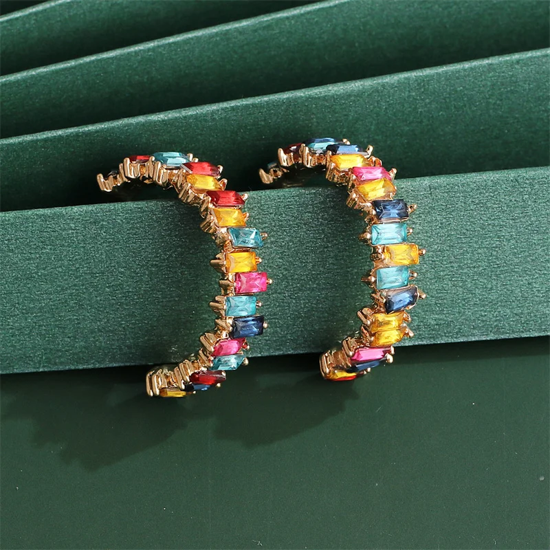 Luxury Colorful Zircon Round Earrings For Women Metal 2023 New Fashion Oversized Copper Alloy Hoop Earrings Jewelry Party Gifts image 3