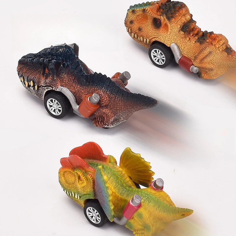 สมจริงมินิไดโนเสาร์ T-Rex ดึงกลับรถแข่งยางสนุกของเล่นเด็กที่มีสีสัน Dino-Temed Cars รถแข่ง Cool Stuff